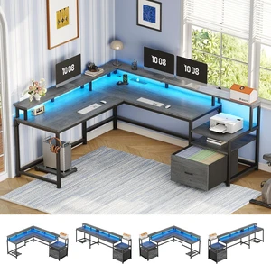 SEDETA 66" Reversible L Shaped Computer Desk with Power Outlet, File Drawer SEDETA 66" Reversible L Shaped Computer Desk with Power Outlet, File Drawer