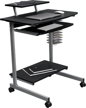 Techni Mobili Rolling Computer Desk Cart w/ Keyboard Tray & Wheels, Black Techni Mobili Rolling Computer Desk Cart w/ Keyboard Tray & Wheels, Black