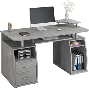Techni Mobili 47" Computer Desk w/Drawers, Storage & Printer Shelf, Grey Techni Mobili 47" Computer Desk w/Drawers, Storage & Printer Shelf, Grey