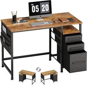 Maihail Small Desk with Drawers, Office Desk with Storage Shelves, Brown Maihail Small Desk with Drawers, Office Desk with Storage Shelves, Brown