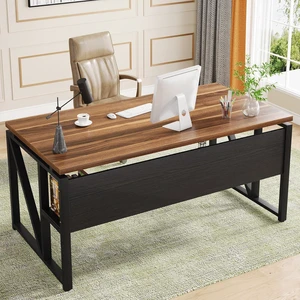Tribesigns 55 inches Computer Desk with Bottom Storage Shelf Home Office Desk Writing Table for Workstation, Dark Walnut + Steel Leg, Cabinet not Included (Walnut, 55-inch -with Shelf) Tribesigns 55 inches Computer Desk with Bottom Storage Shelf Home Office Desk Writing Table for Workstation, Dark Walnut + Steel Leg, Cabinet not Included (Walnut, 55-inch -with Shelf)