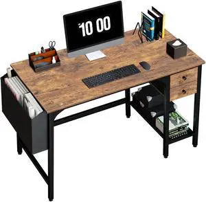 Lufeiya Computer Desk with Drawers - 40 Inch Work Reversible Small Desk for Bedroom Home Office, Simple Study Writing Table PC Desks with Drawer Storage Shelves, Rustic Brown Lufeiya Computer Desk with Drawers - 40 Inch Work Reversible Small Desk for Bedroom Home Office, Simple Study Writing Table PC Desks with Drawer Storage Shelves, Rustic Brown