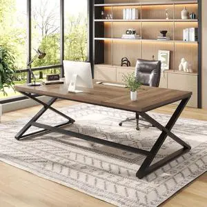 IBF 70 Inch Large Computer Desk, Long Wood Home Office Work Desk Rustic Oak IBF 70 Inch Large Computer Desk, Long Wood Home Office Work Desk Rustic Oak