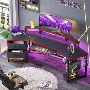 SEDETA 79" Gaming Desk with Fabric Drawers Storage, LED Light & Power Strip SEDETA 79" Gaming Desk with Fabric Drawers Storage, LED Light & Power Strip