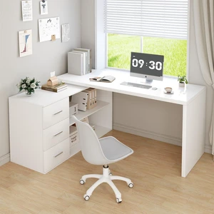 HSH White L Shaped Computer Corner Desk with 3 Storage Drawers 60 inch HSH White L Shaped Computer Corner Desk with 3 Storage Drawers 60 inch