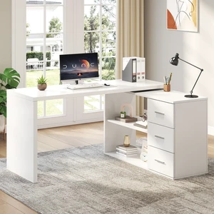 HSH 55-76 Inch White Morden L Shaped Desk,Corner Desk with Storage Drawers HSH 55-76 Inch White Morden L Shaped Desk,Corner Desk with Storage Drawers