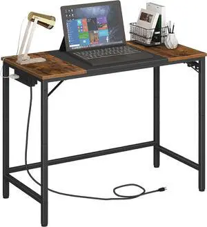 HOOBRO Computer Desk, 31.5 Inch Small Desk with Power Outlet, Writing Table with USB Charging Ports and 3 Hooks for Home Office, Study Room, Bedroom, Easy to Assemble, Rustic Brown and Black BF40UDN01 HOOBRO Computer Desk, 31.5 Inch Small Desk with Power Outlet, Writing Table with USB Charging Ports and 3 Hooks for Home Office, Study Room, Bedroom, Easy to Assemble, Rustic Brown and Black BF40UDN01