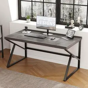 HSH Industrial Home Office Desk, Metal and Wood Computer Desk Grey 55 Inch HSH Industrial Home Office Desk, Metal and Wood Computer Desk Grey 55 Inch