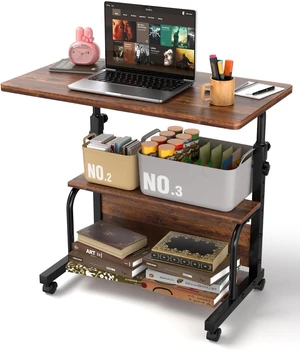 QZMDSM Portable Rolling Desk on Wheels Adjustable Height Desks for Small Spaces, 32" Computer Desk Drafting Tables with Storage Shelves for Home Office Rustic QZMDSM Portable Rolling Desk on Wheels Adjustable Height Desks for Small Spaces, 32" Computer Desk Drafting Tables with Storage Shelves for Home Office Rustic