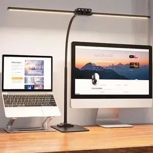 24W Led Desk Lamps with Base for Office Home, 31.5-in Double Head, Black 24W Led Desk Lamps with Base for Office Home, 31.5-in Double Head, Black