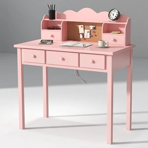 Writing Desk With Hutch, 36 Inch Small Pink Desk for Girls, Pre-installed Writing Desk With Hutch, 36 Inch Small Pink Desk for Girls, Pre-installed