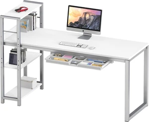 SHW 46-Inch Home Office Computer Desk w/Side Shelf & Drawer, White SHW 46-Inch Home Office Computer Desk w/Side Shelf & Drawer, White