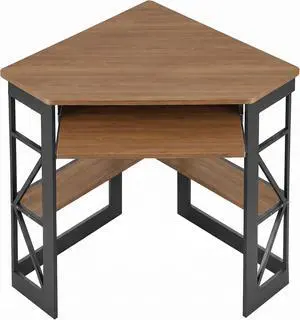 VECELO Corner Desk Computer Desk Writing Table with Smooth Keyboard Tray & Storage Shelves,Compact Home Office Triangle Table,Rustic Brown VECELO Corner Desk Computer Desk Writing Table with Smooth Keyboard Tray & Storage Shelves,Compact Home Office Triangle Table,Rustic Brown