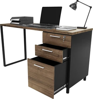 Modern Design Milano Office Computer Desk with 3 Locking Drawers, 48 Inch Walnut and Black Industrial Wood Desk with Filing Drawer and Storage By Crafts and Comfort Modern Design Milano Office Computer Desk with 3 Locking Drawers, 48 Inch Walnut and Black Industrial Wood Desk with Filing Drawer and Storage By Crafts and Comfort