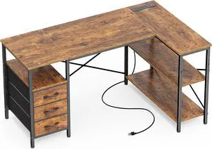 Huuger L Shaped Office Desk with Power Outlets & 3 Drawers Huuger L Shaped Office Desk with Power Outlets & 3 Drawers