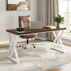 Tribesigns Modern Walnut/White 55" Heavy Duty Computer Desk, Study & Work Desk, 23.6"D x 55.1"W x 29.5"H, Z-Shaped Metal Legs, 330 lbs Capacity Tribesigns Modern Walnut/White 55" Heavy Duty Computer Desk, Study & Work Desk, 23.6"D x 55.1"W x 29.5"H, Z-Shaped Metal Legs, 330 lbs Capacity