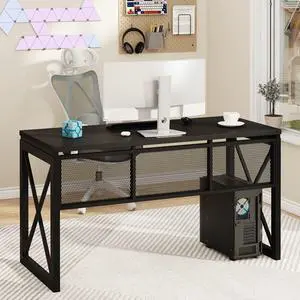 BON AUGURE Black Computer Desk, Modern Gaming Desk, Industrial Wood Office Desks, Sturdy Writing Desks for Home Office, Living Room, Study Workstation, Bedroom (Black, 54 Inch) BON AUGURE Black Computer Desk, Modern Gaming Desk, Industrial Wood Office Desks, Sturdy Writing Desks for Home Office, Living Room, Study Workstation, Bedroom (Black, 54 Inch)
