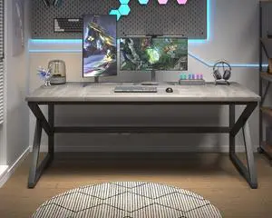 HSH 70 Inch Long Grey Desk, Large Home Office Computer Desk for 2 People HSH 70 Inch Long Grey Desk, Large Home Office Computer Desk for 2 People