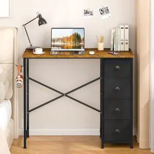 Small Computer Desk with 4 Fabric Drawers, 36 Inch Reversible Writing Desk for Home Office Bedroom, Modern Simple Kids Student Study Desk with Storage, Compact Desk for Small Spaces, Rustic Brown Small Computer Desk with 4 Fabric Drawers, 36 Inch Reversible Writing Desk for Home Office Bedroom, Modern Simple Kids Student Study Desk with Storage, Compact Desk for Small Spaces, Rustic Brown