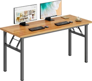 DlandHome 54.3 Inch Large Folding Computer Desk, Fully Assembled Teak Black DlandHome 54.3 Inch Large Folding Computer Desk, Fully Assembled Teak Black