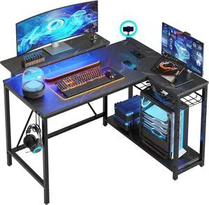 Bestier 42-Inch L-Shaped Gaming Desk with Charging & LED, Marble Black Bestier 42-Inch L-Shaped Gaming Desk with Charging & LED, Marble Black