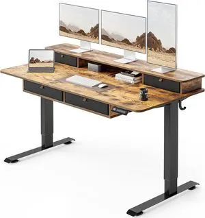 FEZIBO 60 x 30 inch Standing Electric Desk with Drawers, Rustic Brown FEZIBO 60 x 30 inch Standing Electric Desk with Drawers, Rustic Brown