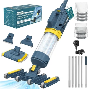 Vucaki 5-in-1 Handheld Pool Vacuum with 10.8FT Telescopic Pole 14" Wheel Vacuum Head, 18.9GPM Suction, 70Min Runtime, Heavy Duty Pool Vacuum Cleaner for Inground & Above Ground Pools and Spas Vucaki 5-in-1 Handheld Pool Vacuum with 10.8FT Telescopic Pole 14" Wheel Vacuum Head, 18.9GPM Suction, 70Min Runtime, Heavy Duty Pool Vacuum Cleaner for Inground & Above Ground Pools and Spas