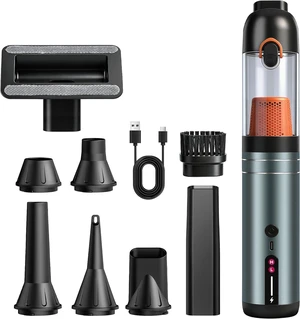 7-in-1 Aluminum Alloy Wireless Car Vacuum Cleaner, 20kPa Strong Suction Handheld Vacuum, Portable with Smart Digital Display, 2 Suction Modes for Car, Desk, Keyboard and Small SpacesCyan 7-in-1 Aluminum Alloy Wireless Car Vacuum Cleaner, 20kPa Strong Suction Handheld Vacuum, Portable with Smart Digital Display, 2 Suction Modes for Car, Desk, Keyboard and Small SpacesCyan