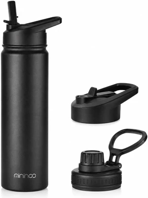 mininoo Insulated Stainless Steel Water Bottle with Straw and Lid for Sports, 24 oz, Black mininoo Insulated Stainless Steel Water Bottle with Straw and Lid for Sports, 24 oz, Black