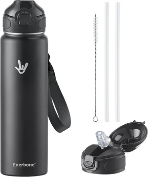 Enerbone 32 oz Insulated Water Bottle, Stainless Steel Bottle with Carrying Strap, Double-Wall Vacuum Insulation Design, Leakproof Sports Bottle with Straw, Keep Drinks Cold or Hot for Hours Enerbone 32 oz Insulated Water Bottle, Stainless Steel Bottle with Carrying Strap, Double-Wall Vacuum Insulation Design, Leakproof Sports Bottle with Straw, Keep Drinks Cold or Hot for Hours