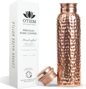 Otiem 100% Copper Water Bottle for Drinking Water, 34 Oz Hammered Finish Otiem 100% Copper Water Bottle for Drinking Water, 34 Oz Hammered Finish