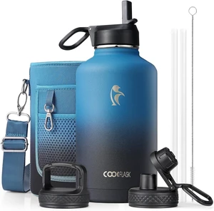 Coolflask Half Gallon Water Bottle Insulated with Straw & 3 Leakproof Lids Coolflask Half Gallon Water Bottle Insulated with Straw & 3 Leakproof Lids