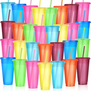 Honeydak 30 Pack Plastic Tumbler with Straw and Lid Bulk, Elegant Color Honeydak 30 Pack Plastic Tumbler with Straw and Lid Bulk, Elegant Color