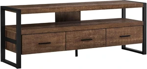 Monarch Specialties TV Stand-Console with 3 Drawers and Shelves-Industrial Modern Style Entertainment Center with Metal Legs, 60" L, Brown Reclaimed Wood Look Monarch Specialties TV Stand-Console with 3 Drawers and Shelves-Industrial Modern Style Entertainment Center with Metal Legs, 60" L, Brown Reclaimed Wood Look