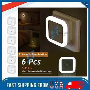 6-Pcs Plug-in LED Night Lights Lamp Dusk to Dawn Sensor Hallway Kitchen Bathroom 6-Pcs Plug-in LED Night Lights Lamp Dusk to Dawn Sensor Hallway Kitchen Bathroom