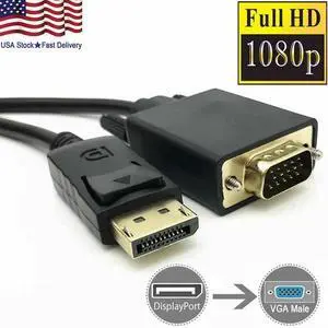 6 Feet Gold Plated DisplayPort DP Male to VGA Male Cable Cord For Lenovo Dell HP 6 Feet Gold Plated DisplayPort DP Male to VGA Male Cable Cord For Lenovo Dell HP