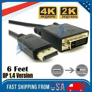 6 Feet Gold Plated DisplayPort DP to DVI-D Male Dual Link Cable Adapter 1080p 6 Feet Gold Plated DisplayPort DP to DVI-D Male Dual Link Cable Adapter 1080p
