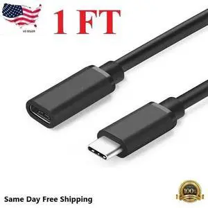 New 1 Feet Type C USB 3.1 Male to USB-C Female Extension Data Cable Cord Black New 1 Feet Type C USB 3.1 Male to USB-C Female Extension Data Cable Cord Black