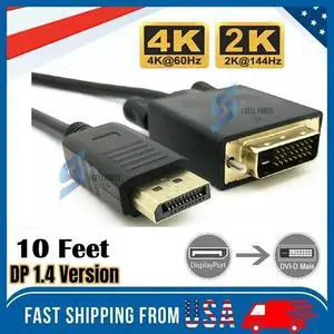 10 Feet Gold Plated DisplayPort DP to DVI-D Male Dual Link Cable Adapter 1080p 10 Feet Gold Plated DisplayPort DP to DVI-D Male Dual Link Cable Adapter 1080p