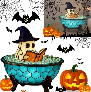 Ghost Bubble Bath Lamp Halloween Cute Ghost Decor w/ Soft LED Light & Read Lamp Ghost Bubble Bath Lamp Halloween Cute Ghost Decor w/ Soft LED Light & Read Lamp