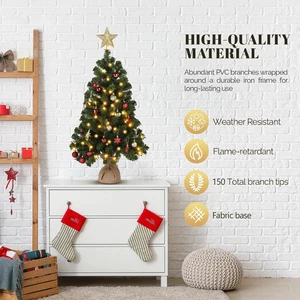 Christmas Tree 3 FT with 150 Branch PVC Material Top Stars Linen Base with Light Christmas Tree 3 FT with 150 Branch PVC Material Top Stars Linen Base with Light