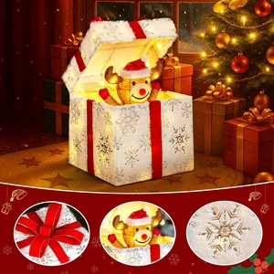 12" Motorized Pop-up Gift Box w/ Reindeer Christmas Decor for In/Outdoor Holiday 12" Motorized Pop-up Gift Box w/ Reindeer Christmas Decor for In/Outdoor Holiday