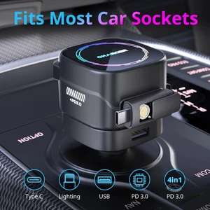 120W Retractable Car Charger 4 in 1 Fast Car Phone Charger With USB Type C Cable 120W Retractable Car Charger 4 in 1 Fast Car Phone Charger With USB Type C Cable