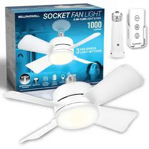 SOCKET BREEZE 15.4" Socket Fan Light Celing Fan with Remote Control | 1000 Lumens, 3 Speed & Light Modes, Portable Easy to Install Ceiling Fans Replacement for Bedroom, Bathroom, Living Room SOCKET BREEZE 15.4" Socket Fan Light Celing Fan with Remote Control | 1000 Lumens, 3 Speed & Light Modes, Portable Easy to Install Ceiling Fans Replacement for Bedroom, Bathroom, Living Room