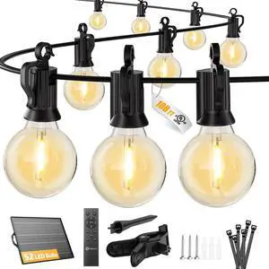 108FT 52LED Solar String Lights Outdoor with Remote & USB Port | Shatterproof Bulbs, Dimmable & Timable, 3 Modes, Patio Lights Solar Powered with a Mount Clip for Camping Backyard Garden 108FT 52LED Solar String Lights Outdoor with Remote & USB Port | Shatterproof Bulbs, Dimmable & Timable, 3 Modes, Patio Lights Solar Powered with a Mount Clip for Camping Backyard Garden