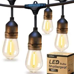 LED Outdoor String Lights 48FT Edison Vintage Weatherproof ETL | Commercial Grade Strand with Shatterproof Bulbs, Decorative Hanging Lights for Patio Backyard Garden Cafe Bistro Deck LED Outdoor String Lights 48FT Edison Vintage Weatherproof ETL | Commercial Grade Strand with Shatterproof Bulbs, Decorative Hanging Lights for Patio Backyard Garden Cafe Bistro Deck