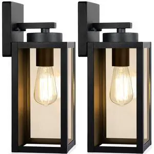 Outdoor Wall Light Fixtures, Modern Black Exterior Wall Lanterns | Waterproof Metal Construction, Rust-resistant, Quick & Easy Installation, Clear Glass Shades & Standard E26 Socket Outdoor Wall Light Fixtures, Modern Black Exterior Wall Lanterns | Waterproof Metal Construction, Rust-resistant, Quick & Easy Installation, Clear Glass Shades & Standard E26 Socket