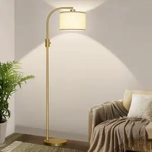 Upgraded Modern Arc Dimmable Tall Standing Floor Lamp with Linen Shade, 1200 Lumens LED Bulb Included, for Living & Reading Room, Bedroom, Office & Nursery, Gold Upgraded Modern Arc Dimmable Tall Standing Floor Lamp with Linen Shade, 1200 Lumens LED Bulb Included, for Living & Reading Room, Bedroom, Office & Nursery, Gold