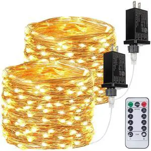 2 Pack 66FT 200 LED Fairy Lights with Remote, Plug in Twinkle Lights | 8 Modes, Timer, Dimmable, Memory Function, Waterproof Warm White String Lights for Bedroom Garden Party Christmas Decor 2 Pack 66FT 200 LED Fairy Lights with Remote, Plug in Twinkle Lights | 8 Modes, Timer, Dimmable, Memory Function, Waterproof Warm White String Lights for Bedroom Garden Party Christmas Decor