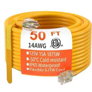 14/3 Gauge Heavy Duty Outdoor Extension Cord 50 FT Waterproof | 50 Foot 14 Gauge Outdoor Extension Cord with Lighted, Heavy Duty Extension Cord Waterproof, 15A 1875W 125V, ETL Listed 14/3 Gauge Heavy Duty Outdoor Extension Cord 50 FT Waterproof | 50 Foot 14 Gauge Outdoor Extension Cord with Lighted, Heavy Duty Extension Cord Waterproof, 15A 1875W 125V, ETL Listed